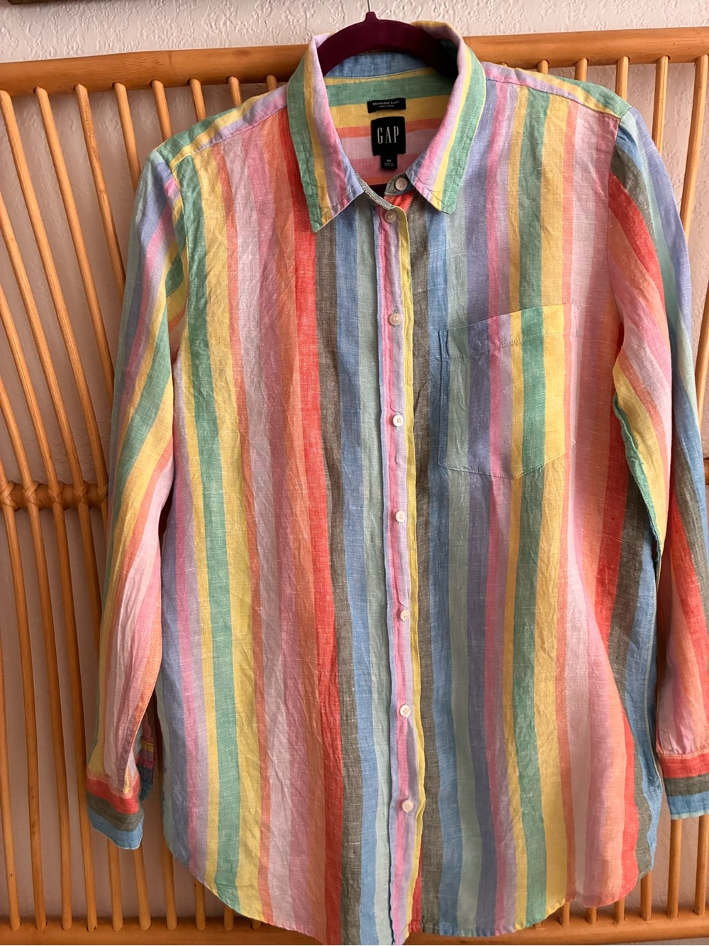 GAP Pastel Multicolor Vertical Stripe Button-Down Shirt 100% Linen